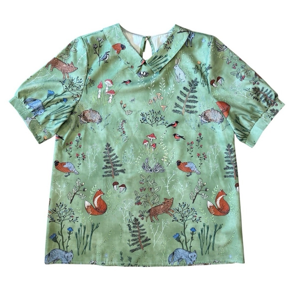 Women's Blouse Twee Whimsical Nature Plants & Animals Print Polyester Top Small